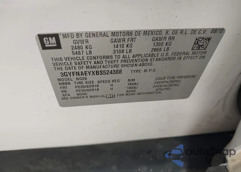 2011 Cadillac Srx Luxury Collection z USA, uszkodzony, nr VIN 3GYFNAEYXBS524388